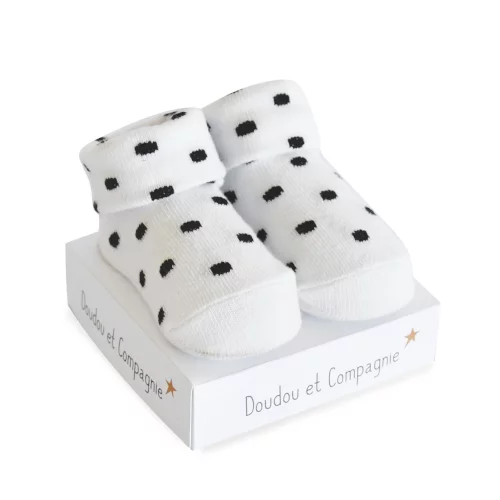 Baby Socks, White & Black Dots, 0-6 mths