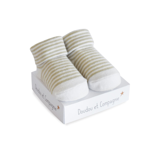 Baby Socks, Taupe Stripes, 0-6 mths - Cinnamon Sue